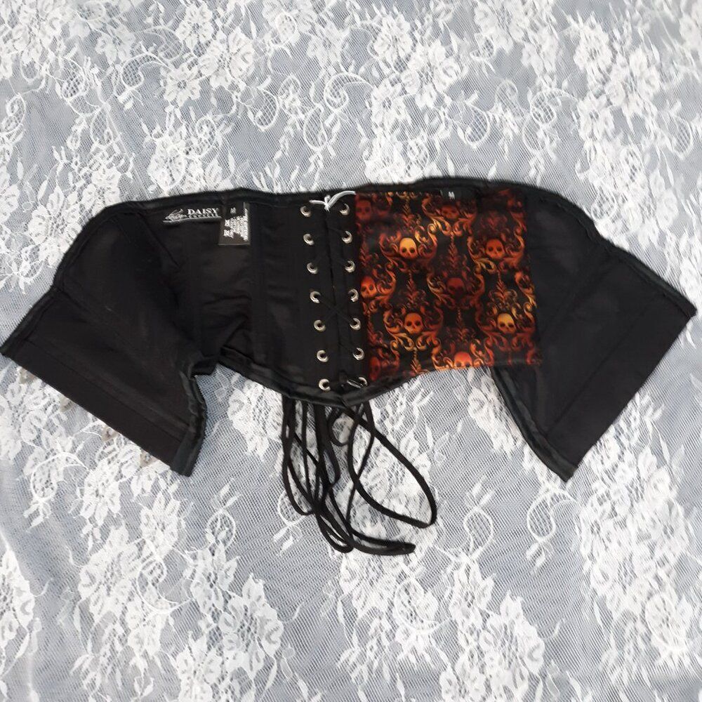 25"-28" Medium S Lavish Black Orange Ombre Skulls waist cincher corset Halloween - Picture 5 of 8